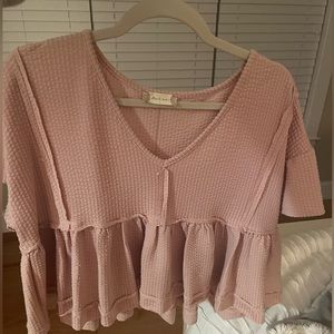 Altard State textured light pink flowy cropped shirt